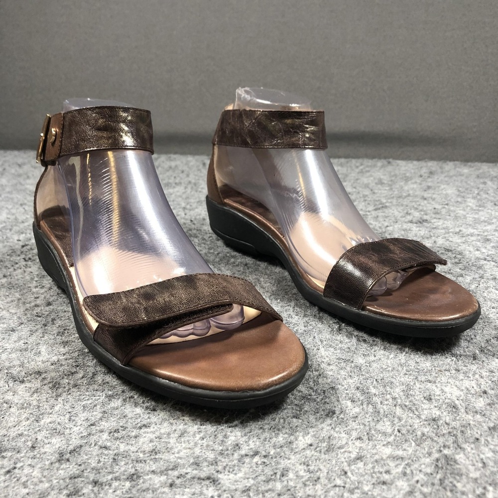 Gravity Defyer Sandals Womens 9.5 Brown Leather Strappy Wedge Comfort TB7111FMB